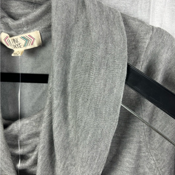 Pink Rose Cowl Neck 3/4 Sleeve Gray/Grey Sweater with Ruched Sides Large - Picture 3 of 9